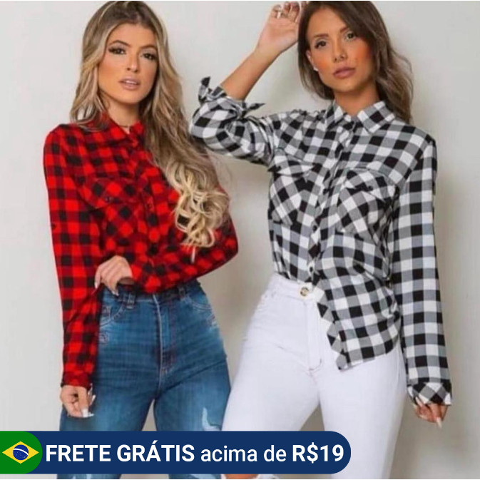 Camisa Feminina Manga Longa Xadrez Importada Festa Junina Casual estiloso rodeio Camisa feminina casual versátil e moder