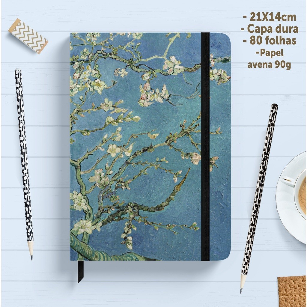CadernO Sketchbook Obras de Arte Capa Dura para Anotação ou Desenho - VAN GOGH, MONET, VERMEER Aesthetic