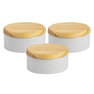 Kit 10 porta joia de porcelana com tampa de madeira pinus potinho de louça 8,5cm