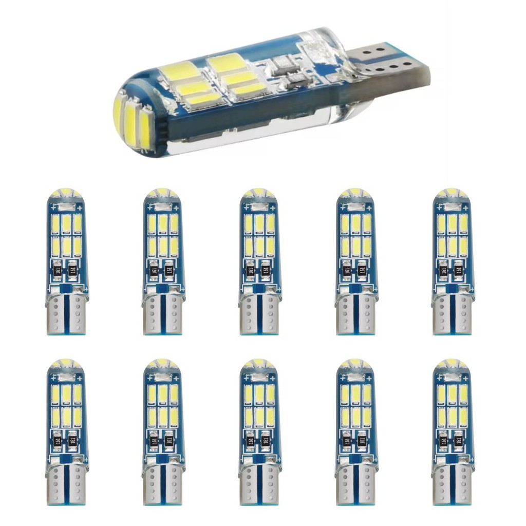 KIT 10 LAMPADA T10 SILICONADA 15 LED W5W BRANCO 12V