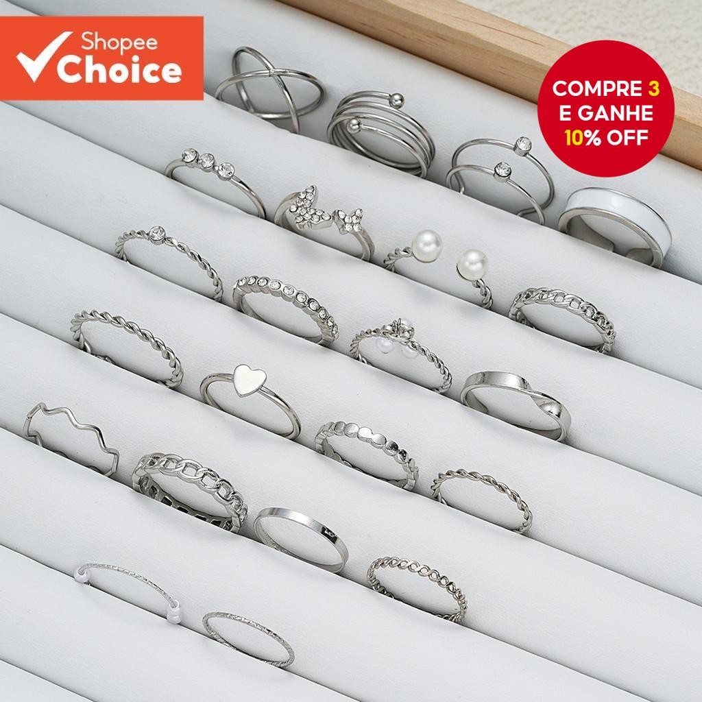 Conjunto De Anel De Coração Borboleta 22 Peças Com Pérola Cruzada E Joias De Prata De Cristal Para Mulheres