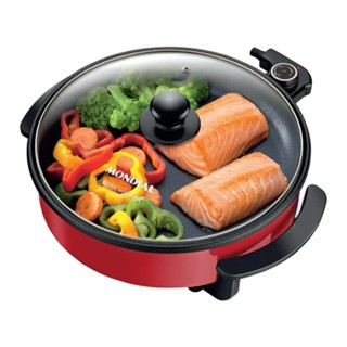 Panela Elétrica Mondial Multifuncional com Grill Redonda Multicook Red 1200W 127V - PE-28 em Oferta na Shopee