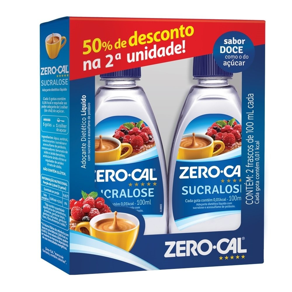 Adoçante Zero-Cal Sucralose Líquido 100ml - Embalagem com 2 Unidades