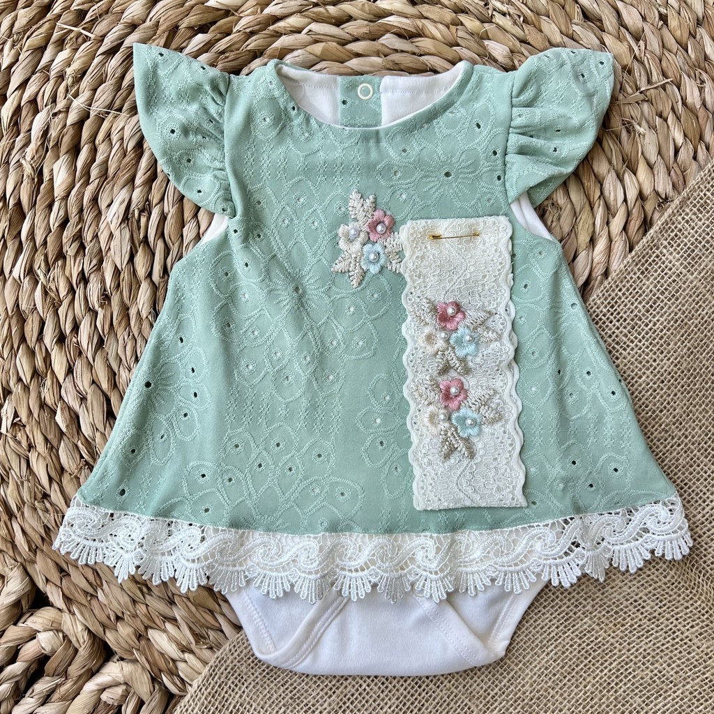 Vestido Estilo Body com Tiara | Body Vestido para Bebê | Body Infantil Renda | Body Bebê 6-9 Meses