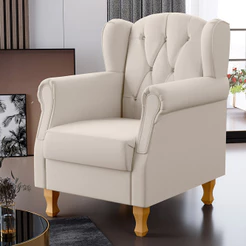 Poltrona Decorativa Para Sala de Estar Yara P02 Linho Cru - Lyam Decor