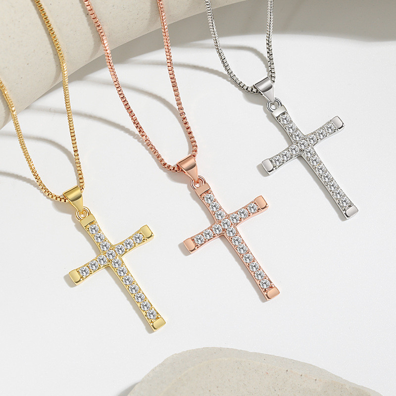 [Opening hit] Popular fashion prayer cross pendant ins niche design European and American street hip-hop style cross macaron sweet love couple necklace