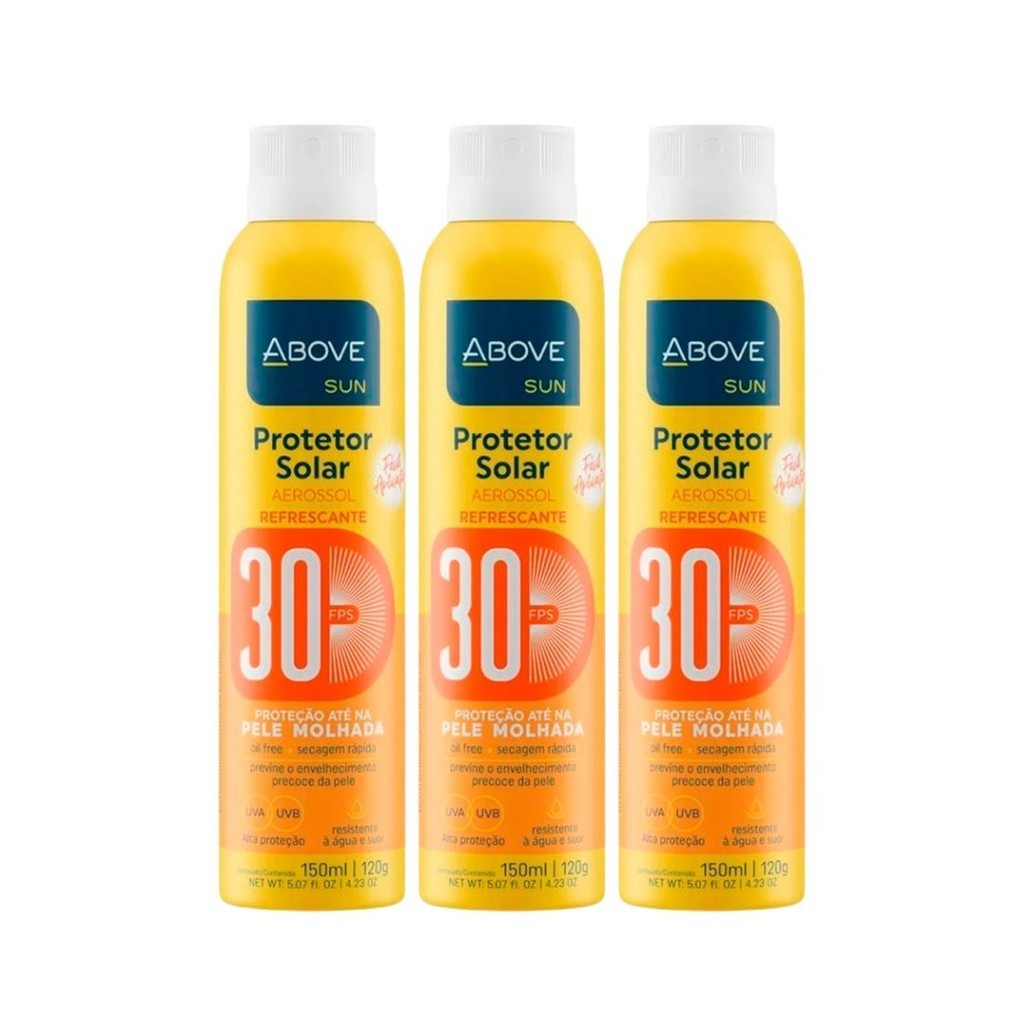 Kit 3 Protetor Solar Spray Above Fator 30 FPS 150ml Spray Proteção Longa