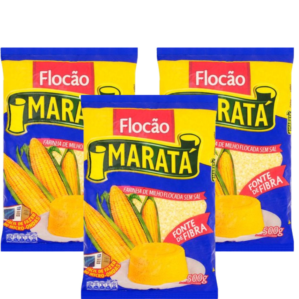 Kit C/ 3 Un. Farinha De Milho Flocão Maratá 500g