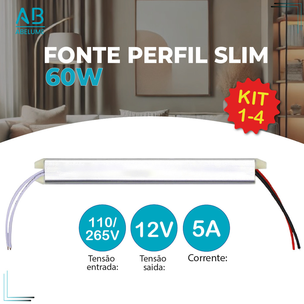 Fonte Slim Driver Chaveada 60W modelo fonte fina 12V~5A Bivolt 110V-265V em Oferta na Shopee