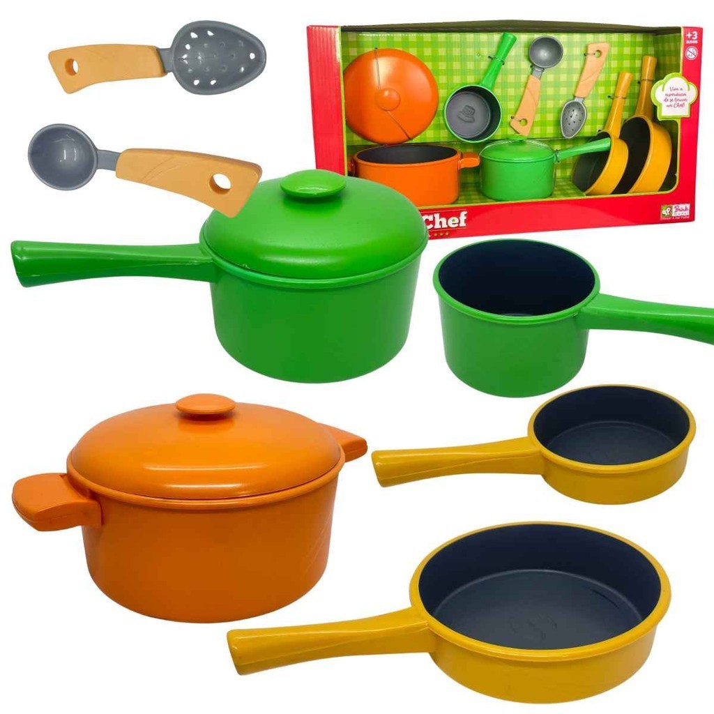 Kit Panelinhas De Brinquedo Brink Chef, Brink Model, Cozinha Criativa 9 Peças Crianças +3 Anos