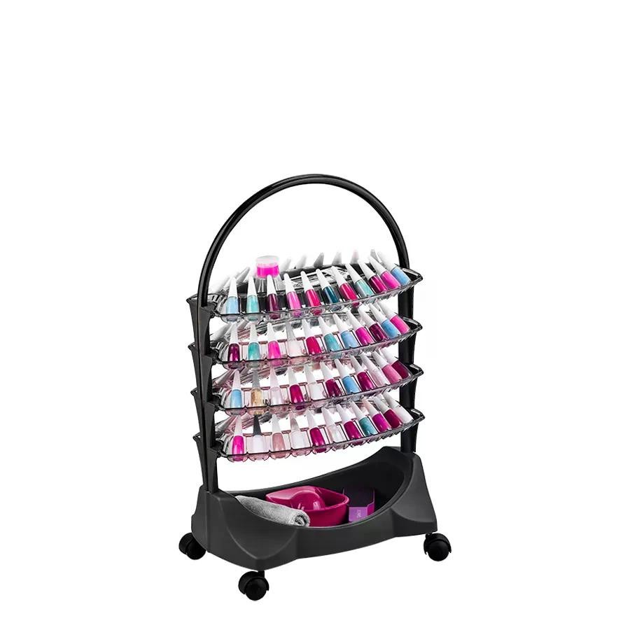 Carrinho Auxiliar Expositor Manicure 88 Esmaltes Smaltbell 4 Bandejas Preto Dompel - Beauty