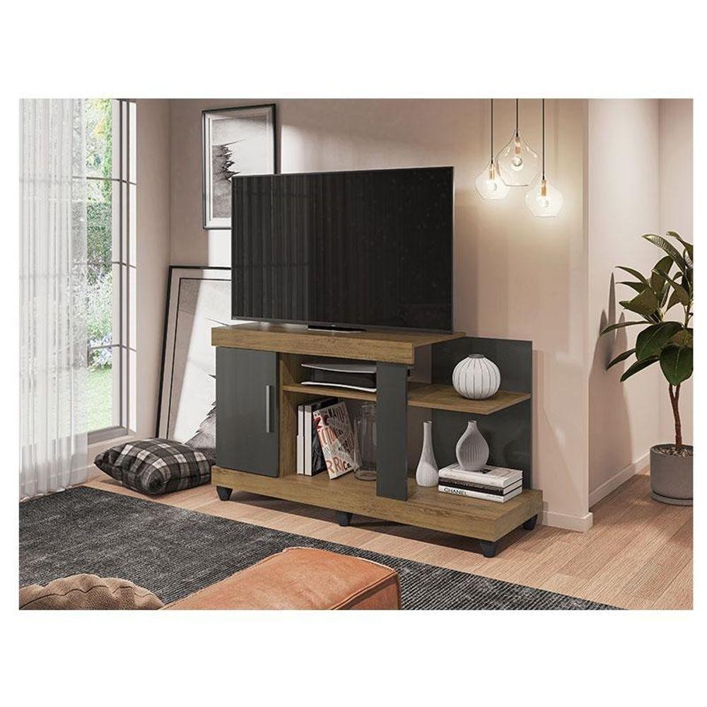 Rack Bancada Para Sala Ambiente Canadá Freijó Grafite Perolizado - Móveis Leão - Home & Living