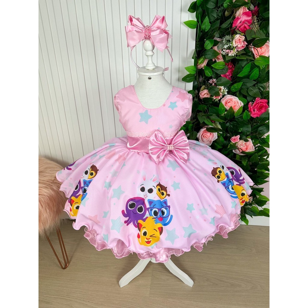 Vestido Princesa Tematico Bolofofos Bolo Fofos Infantil Juvenil Festa Casual Menina Dia a Dia Feminino Verão Elegante Aniversário Confortável Delicado Fofo Rodado Moderno Princesa Luxo Sofisticado