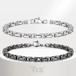 Pulseiras Masculinas Vnox Byzantine , Corrente De Elos De Aço Inoxidável , Joias Vintage Retrô Simples , Presente De Nat