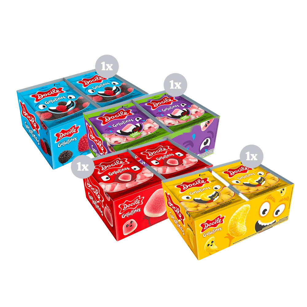 Kit Minis Sortidos Balas de Gelatina Docile 12 pacotes/display em Oferta na Shopee