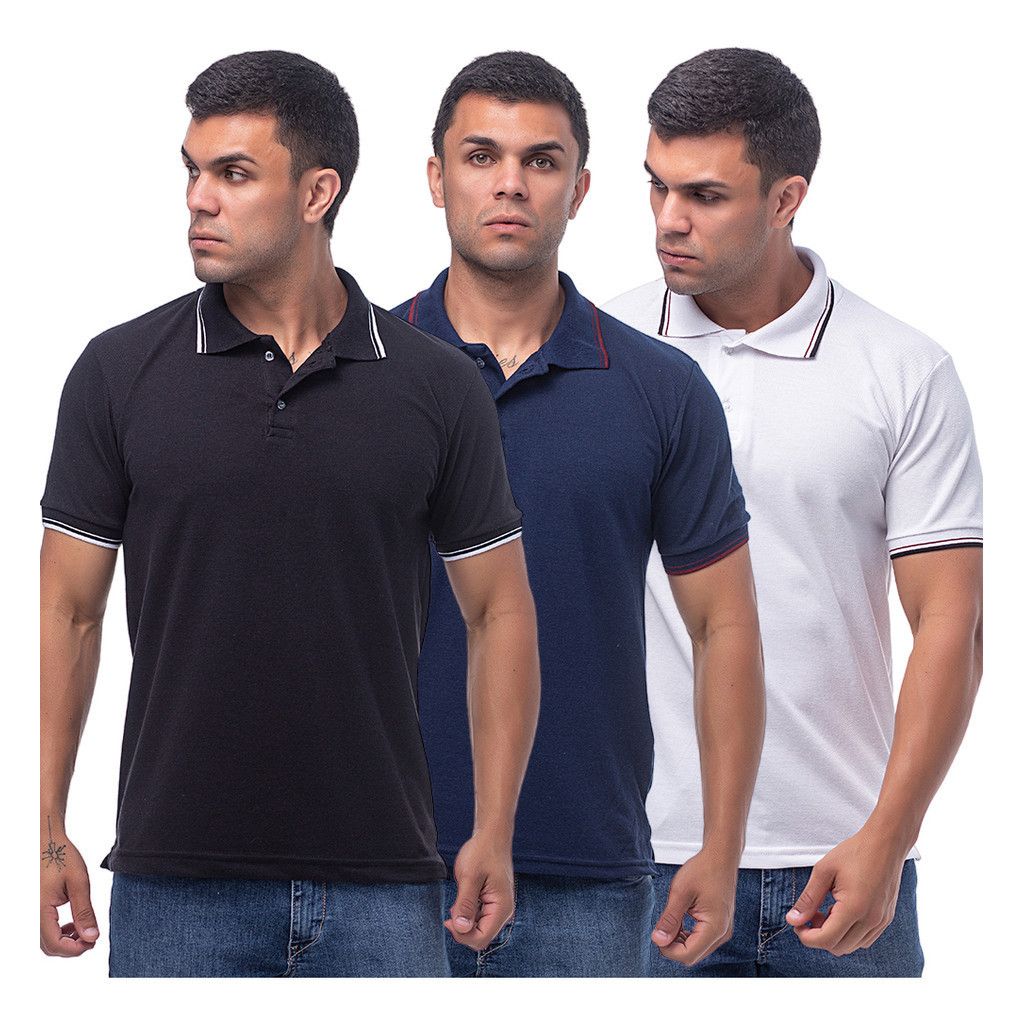Kit 3 Camisas Gola Polo Masculina Básica Blusa Malha Piquet