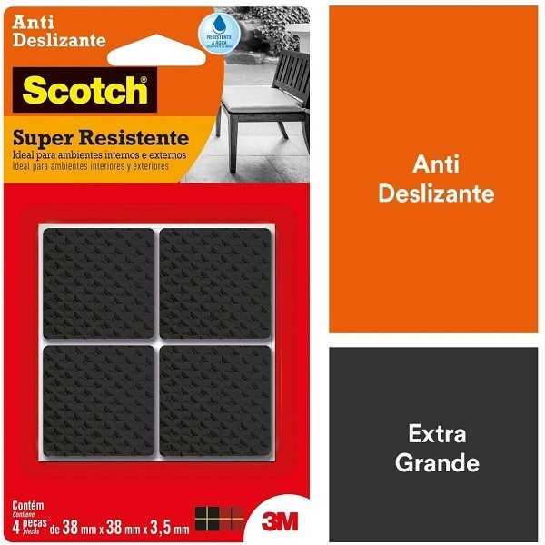 Protetor ANTI Deslizante Quadrado GG 38MM X 38MM X 3,5MM com 4 SCOTCH 3M