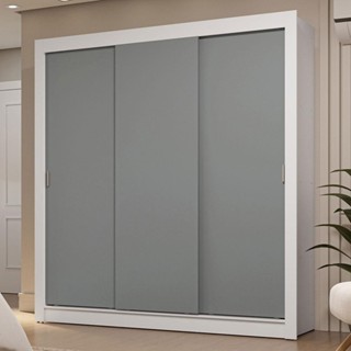 Guarda-Roupa Casal 3 Portas de Correr Branco/Cinza Sublime Madesa em Oferta na Shopee