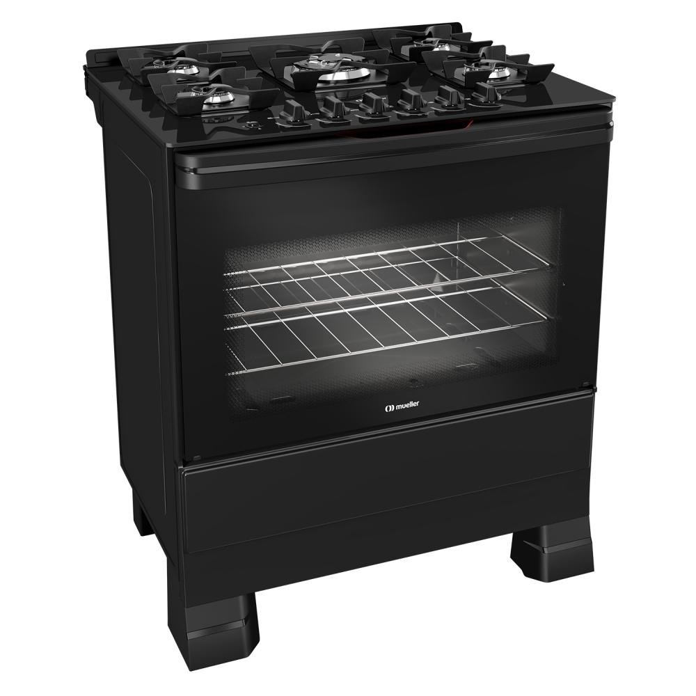 Fogão 5 Bocas Mueller com Mesa de Vidro Preto Bivolt MFV5BF