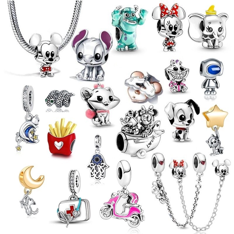 Lijiay New Berloque silver 925 Charms Cartoon Blue Moon balloon Pendant Para Acessórios De