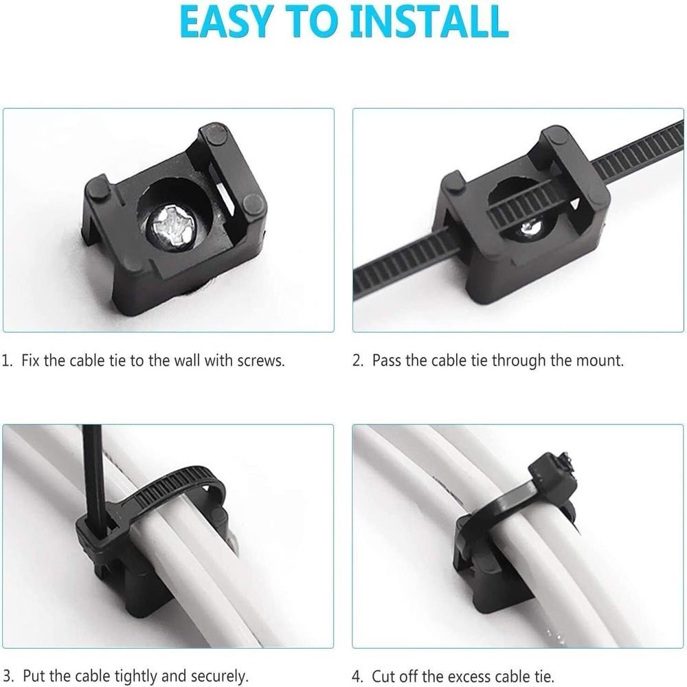 50pcs Cabo Zip Ties Base De Abraçadeiras De Fixação Do Suporte De Arame Organizador Retardante Preto 2 Tamanhos — imagem 2 de 2