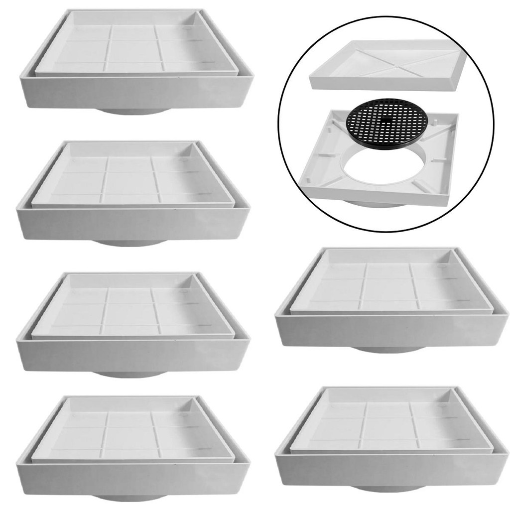 Kit 6 Ralos Invisíveis Tampa Oculta Sifonado 15x15cm Ralo Oculto Moderno para Piso Banheiro Cozinha Obra Casa