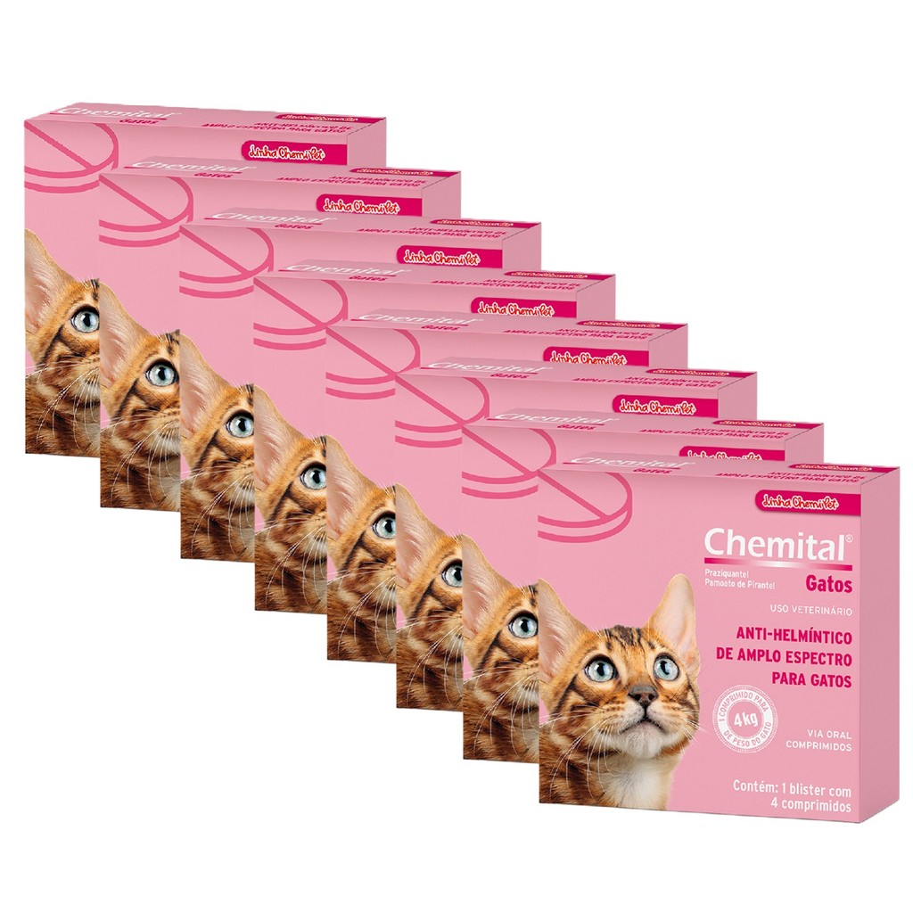 Kit 7 Vermífugo Chemitec Chemital para Gatos - 4 Comprimidos em Oferta na Shopee