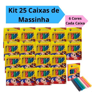 Kit 25 Caixas Massinha de Modelar 65g com 6 Cores Kit Festa Lembracinhas Intantil Alcalex em Oferta na Shopee