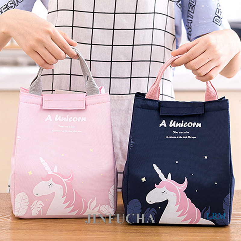 Jinfucha Animal Unicórnio Impressão Saco De Almoço Portátil Para Cozinha Bento Bags Filme De Alumínio Isolamento Térmico E Velcro Armazenamento A Frio