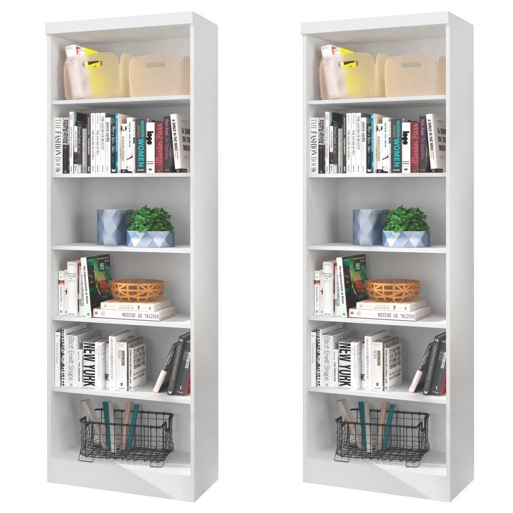 Kit 2 Estantes Livreiro 5 Prateleiras Linus Branco - Qmovi em Oferta na Shopee