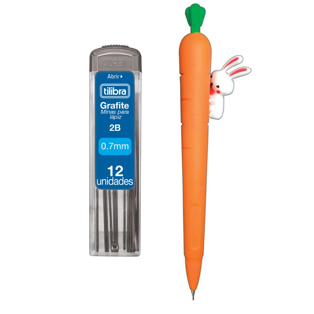Kit Lapiseira Cenoura TILIBRA - 0.7mm C/ Grafite 2B
