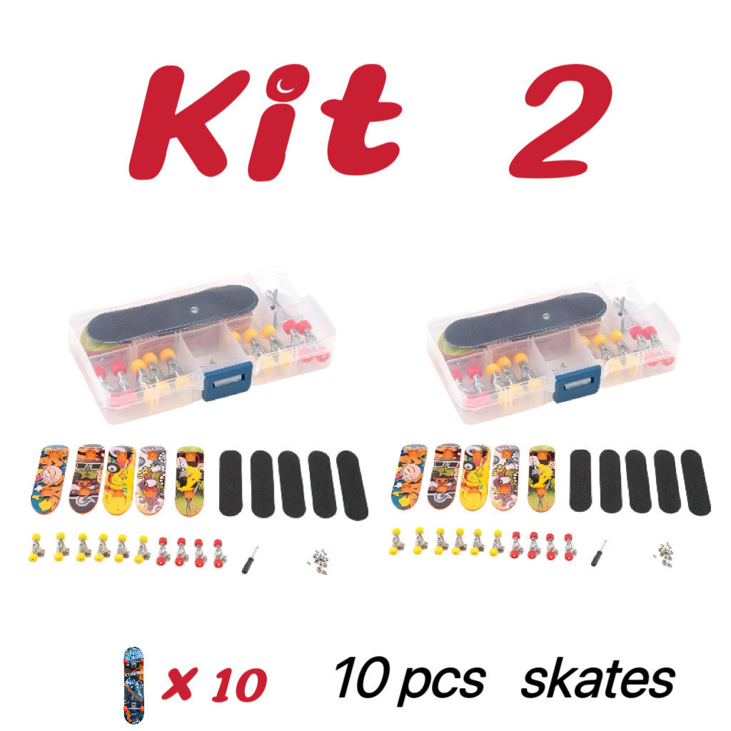 Kit 2 Skate de Dedo 10 peças skate, 10 lixas adesvias para montagem com chave e parafusos