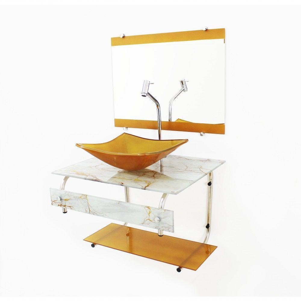 Gabinete de Vidro para Banheiro 60cm It Inox com Cuba Quadrada - Home & Living