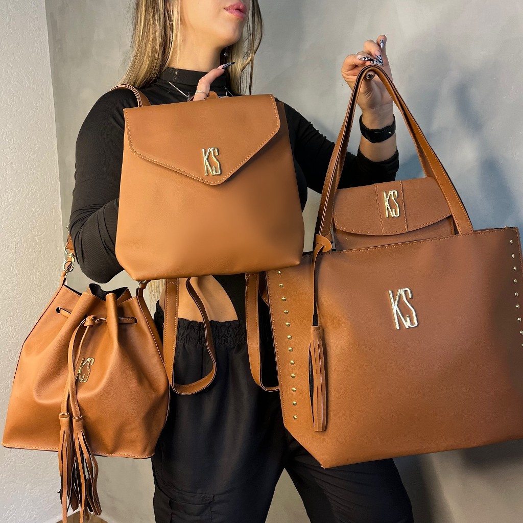 Bolsa Feminina Sacola + Bolsa Saco + Mochila + Porta Documentos Kit London 4 Peças