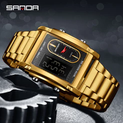 SANDA Dual Display Square Business Fashion Simples E Moderno Versátil Relógio Masculino SD3328-4