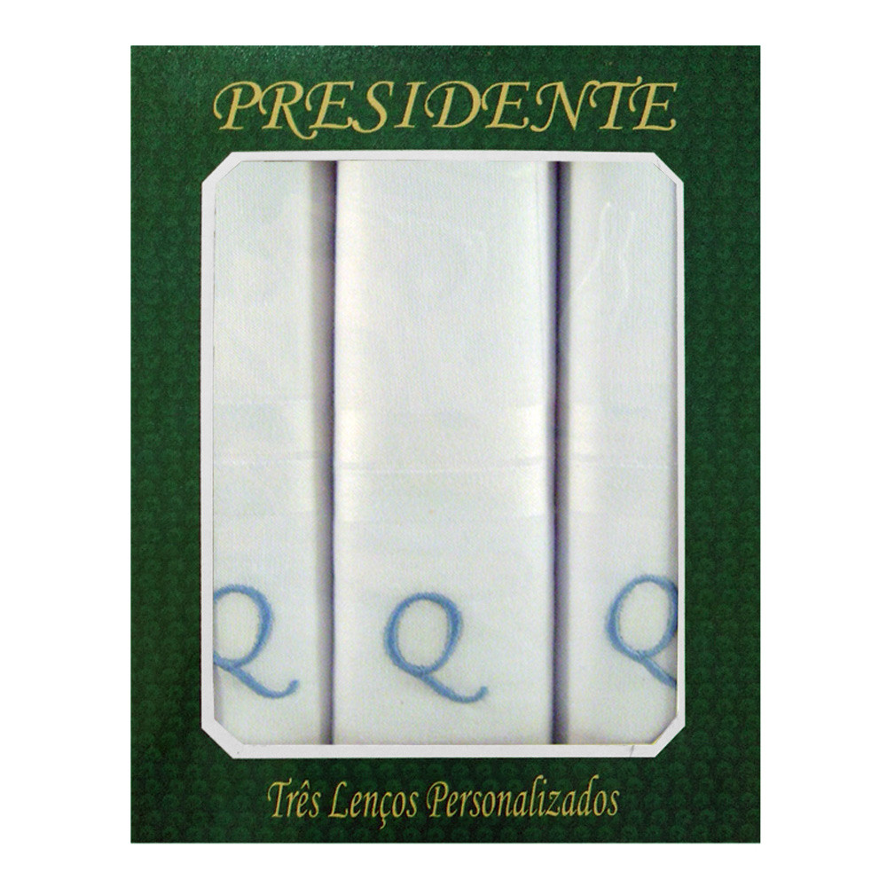 Caixa Lenço Masculino Iniciais Bordadas - Letra Q