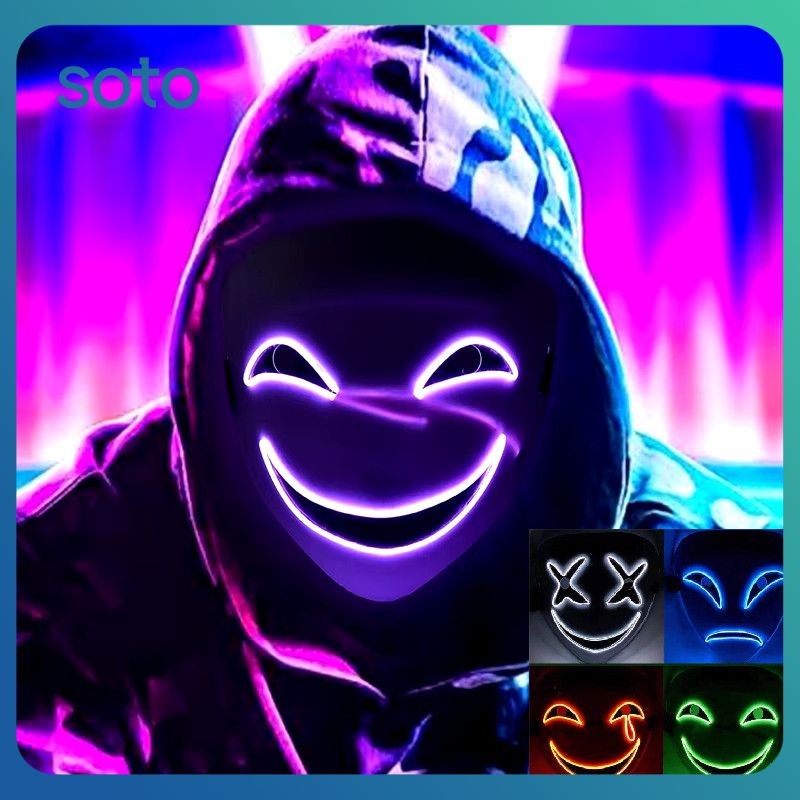 SOTO Máscara Assustadora Brilhante Máscara Luminosa Led Halloween Horror Neon Light Up Cosplay Festa Máscara Fstival Fantasia Suprimentos