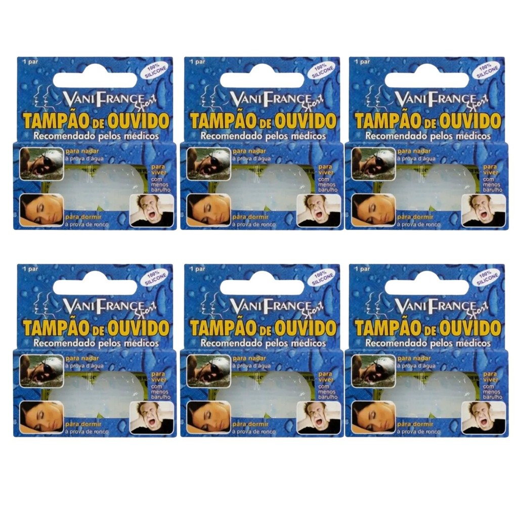 Kit 6 Protetor Tampão de Ouvido 100% Silicone - Vani France