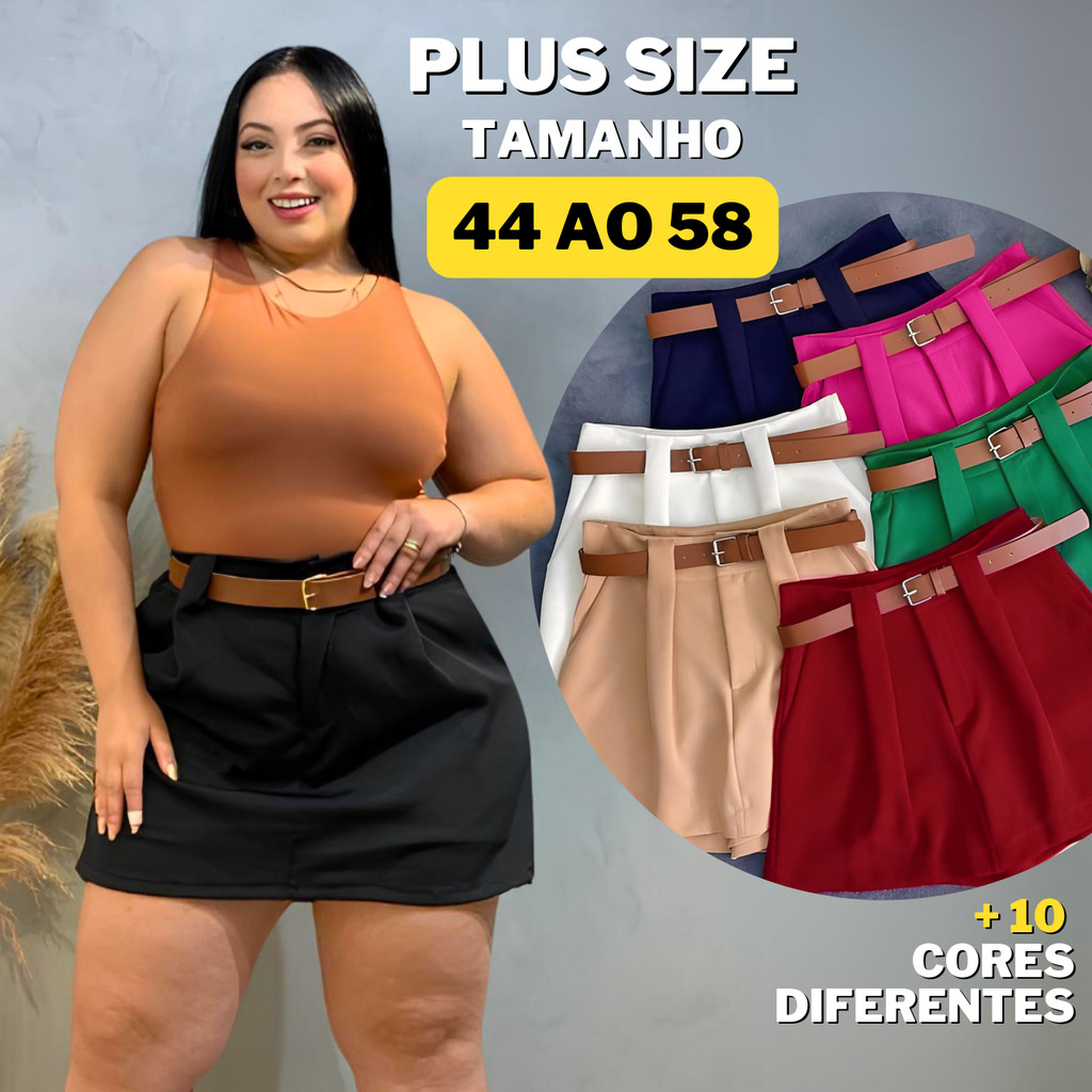 Short Saia Social Alfaiataria Com Cinto Plus Size Tamanho 36 Ao 58 em Oferta na Shopee
