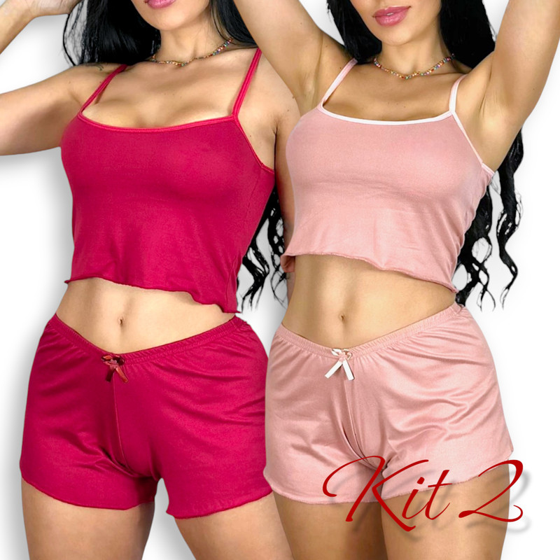 Kit 2 Baby Doll Feminino Liso Suede Short Doll Pijama Verão Conjunto Curto Cropped Pijamas Baby Dool