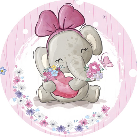 NOVO Painel Festa Infantil Redondo Elefantinha Lacinho Rosa, Flores na Tromba + Arco, Suporte incluso. Fazemos personalizado com qualquer tema. Confeccionado em Lona fosca, impressão de alta resolução. cenário , p/ Decoração