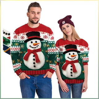 Trajes de Natal comércio exterior Transfronteiriço novo boneco de neve árvore de Natal padrão de camisola de imitação 3D impressão digital gola redonda suéteres
