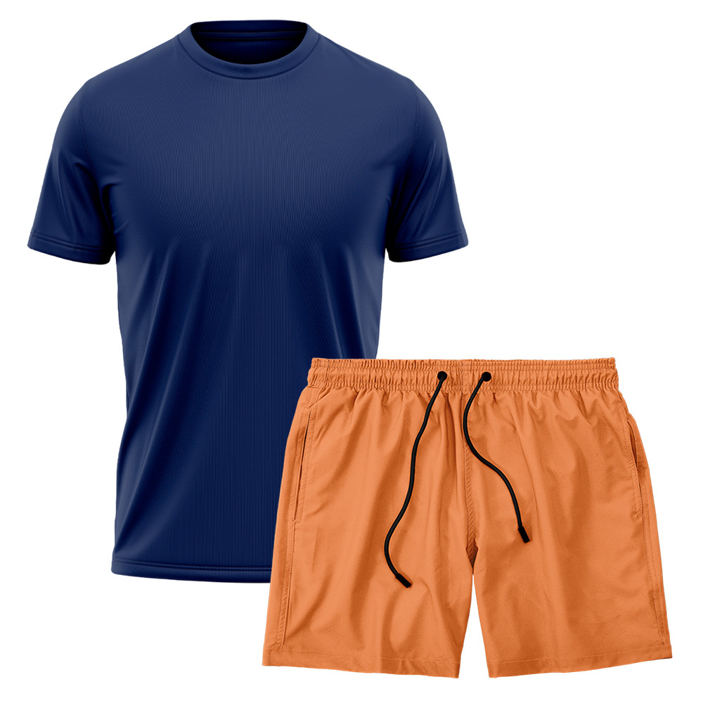 Kit Short Praia Academia Passeio Treino Laranja + Camiseta Manga Curta Masculina