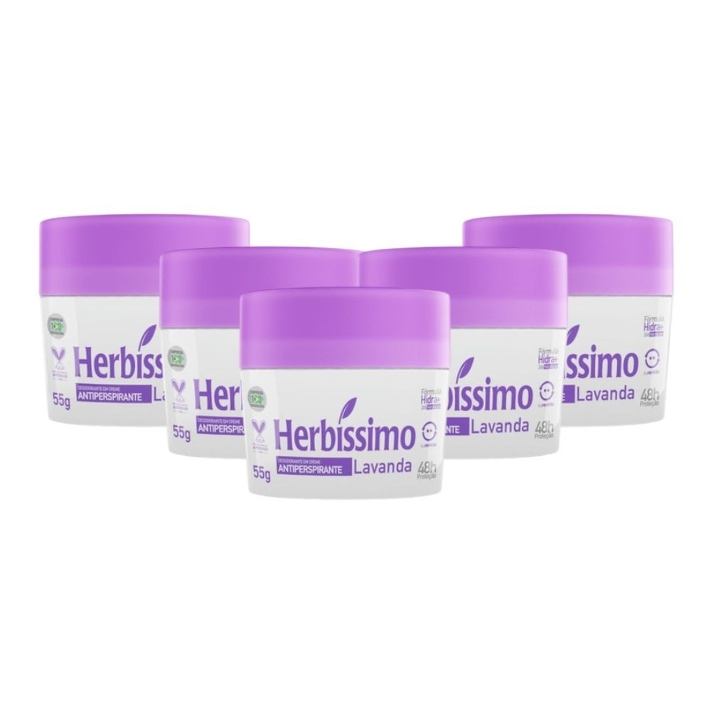 Kit Desodorante Creme Herbíssimo Lavanda 55g (5 unidades) em Oferta na Shopee