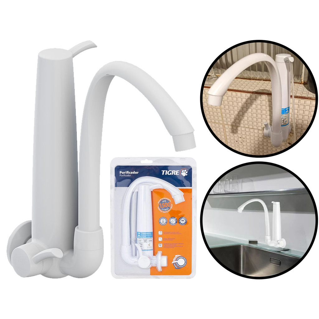 Purificador Filtro Torneira Para Parede Bica Móvel Acabamento Fosco Branco Tigre		 - Home Appliances