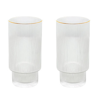 Jogo 2 Copos Altos 400ml Cristal Canelado Suco Água Borda Dourada Fio De Ouro Lines Wolff