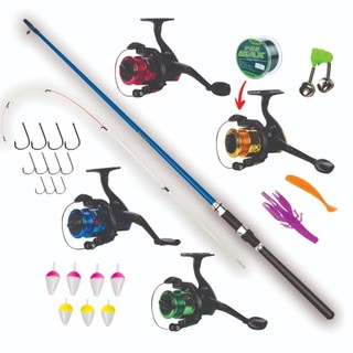 Kit Pesca Vara Flexivel 1,50m + Molinete Com Linha + Itens
