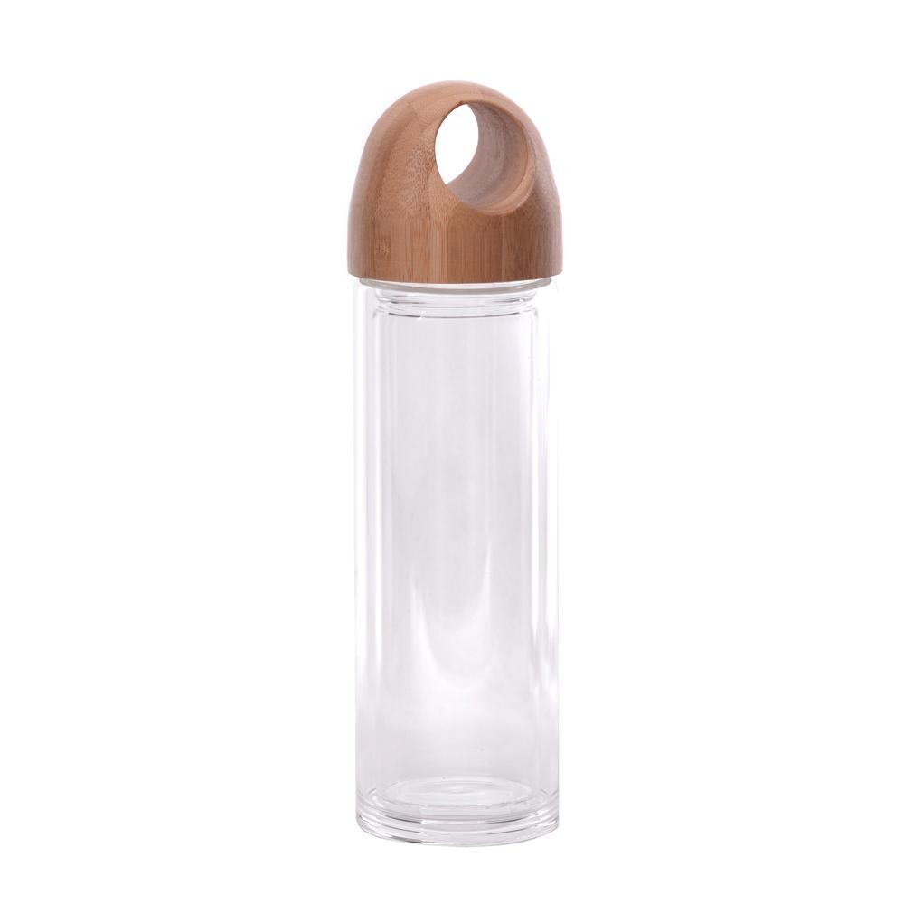 Garrafa Vidro Duplo com Tampa em Bambu Eco Friendly 440ML 7x25Cm
