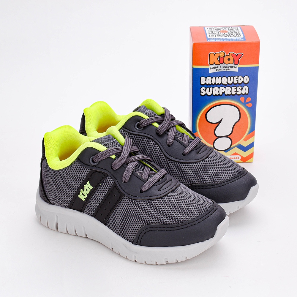 Tênis Infantil Kidy Ultra Flex Com Brinquedo Surpresa Grafite - Baby & Kids Fashion
