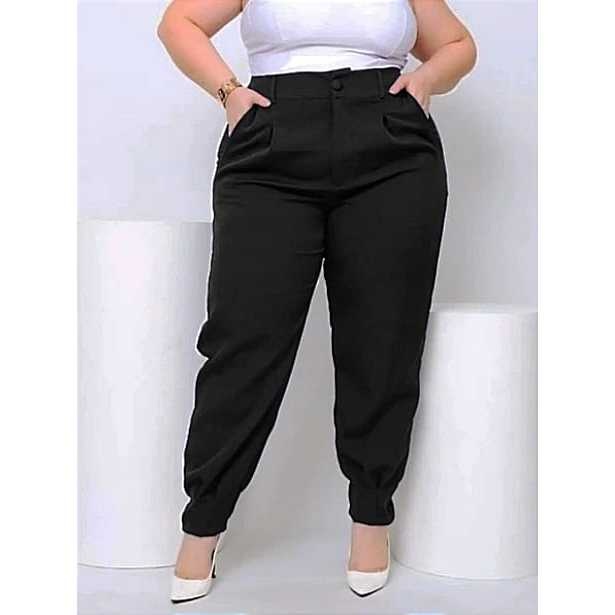 Calça Plus size Alfaiataria Cenoura Feminina Cintura Alta Elegante Barra Plissada em Oferta na Shopee
